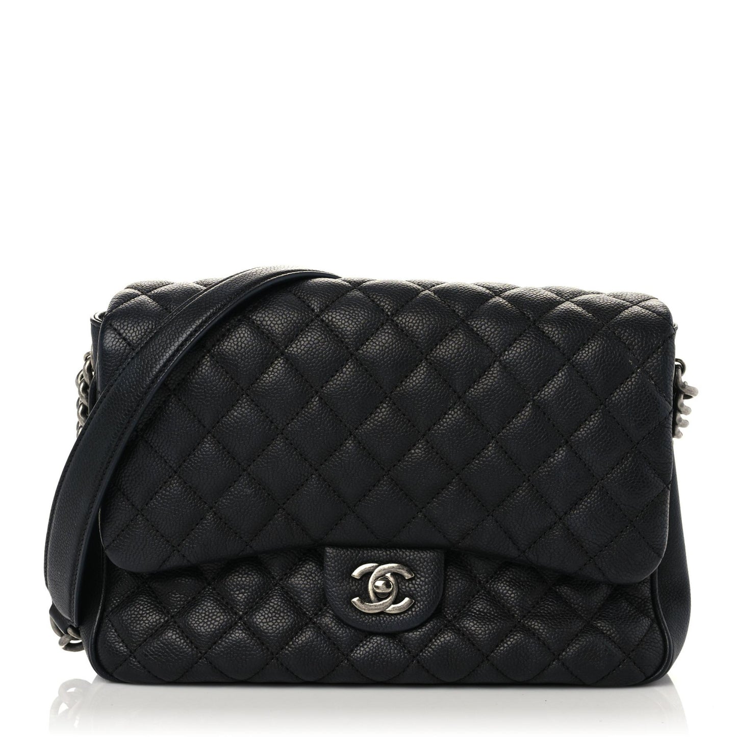 Caviar Quilted Medium Rock In Rome Single Flap Black