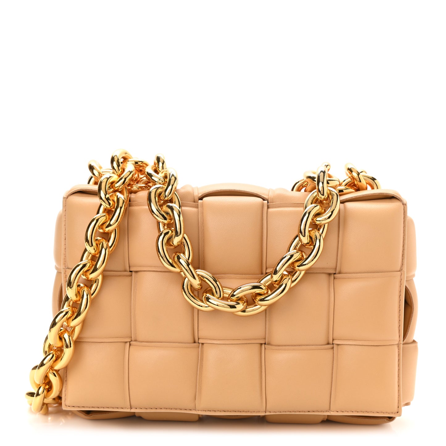 Lambskin Maxi Intreccio Padded Chain Cassette Crossbody Bag Almond