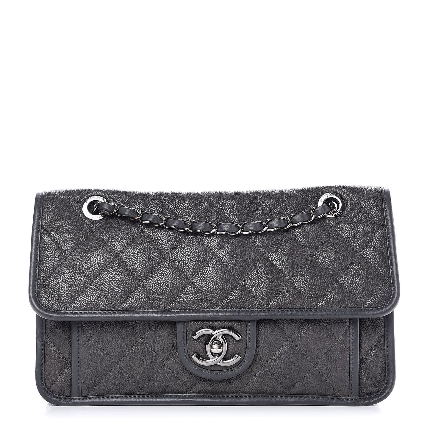 Caviar Quilted Medium French Riviera Flap Dark Grey