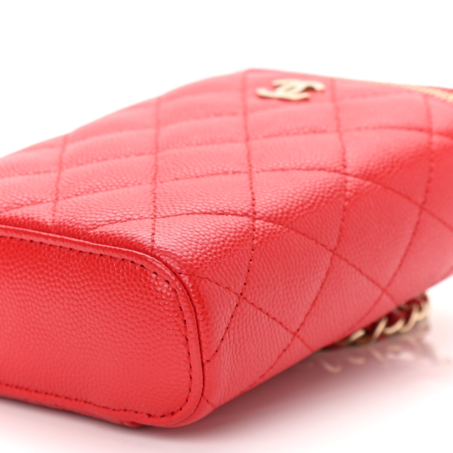Chanel Caviar Quilted Small Vertical Coco Beauty Vanity Case With Chain Red 10 of 10