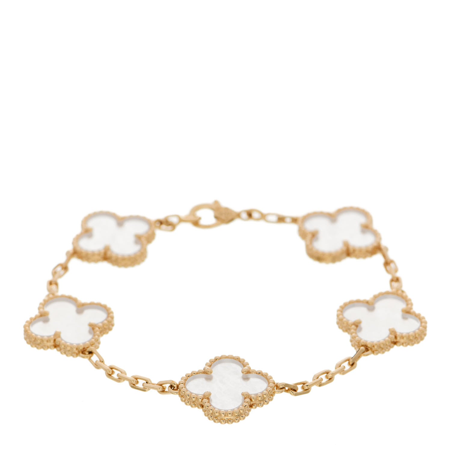 Van Cleef & Arpels 18K Yellow Gold Rock Crystal 5 Motifs Vintage Alhambra Bracelet 1 of 4