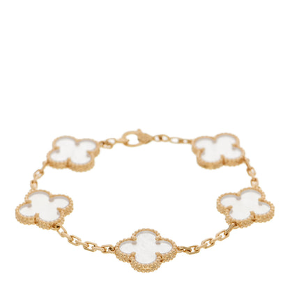 Van Cleef & Arpels 18K Yellow Gold Rock Crystal 5 Motifs Vintage Alhambra Bracelet 1 of 4