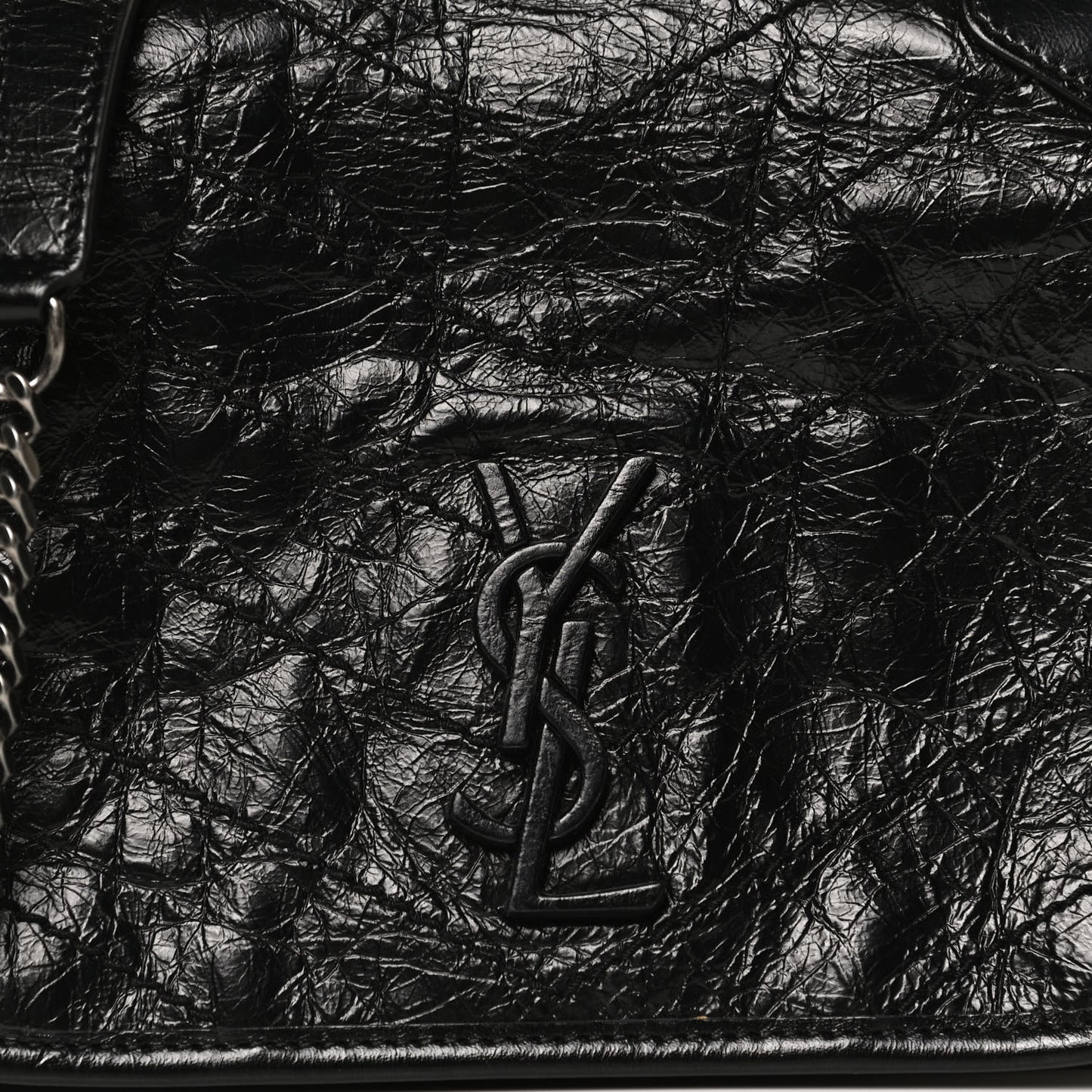 Crinkled Calfskin Matelasse Monogram Niki Chain Wallet Black