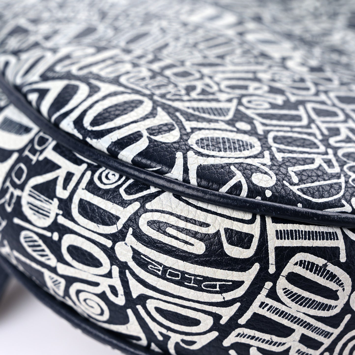 X SHAWN STUSSY Grained Calfskin Printed Mens Saddle Bag Navy Blue