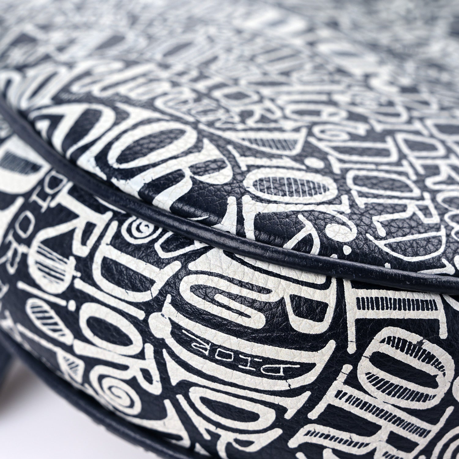 Christian Dior X SHAWN STUSSY Grained Calfskin Printed Mens Saddle Bag Navy Blue 10 of 12