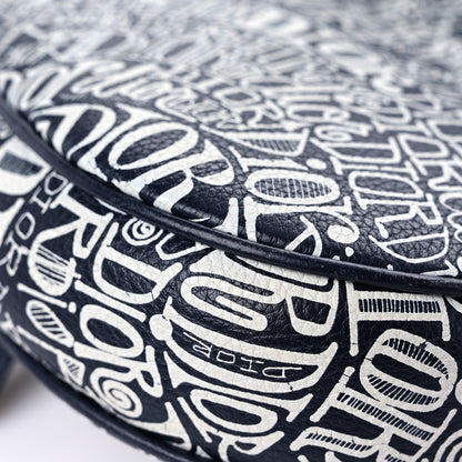 Christian Dior X SHAWN STUSSY Grained Calfskin Printed Mens Saddle Bag Navy Blue 10 of 12
