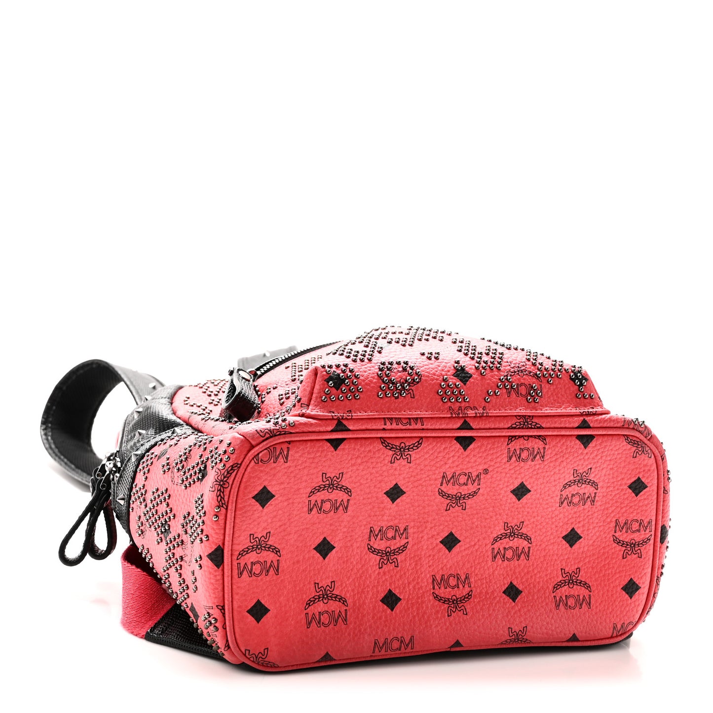 Visetos Lizard Embossed Calfskin Studded Small Backpack Coral Black