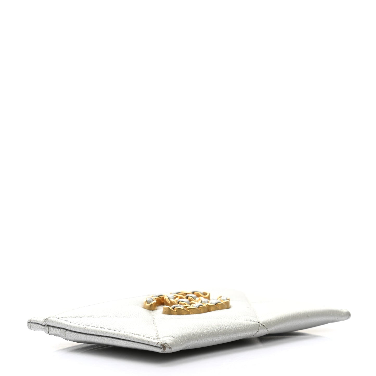Metallic Goatskin Quilted 19 Card Holder Silver