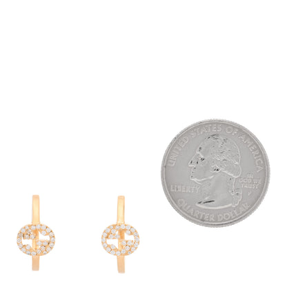 Gucci 18K Yellow Gold Diamond Running G Huggie Earrings 2 of 4