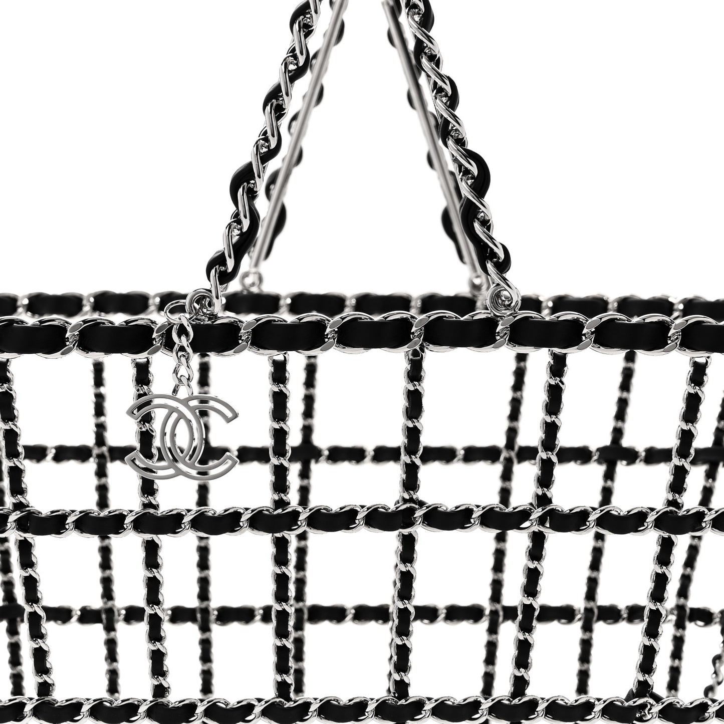 Brass Calfskin Large Grocery By Chanel Shopping Basket Silver