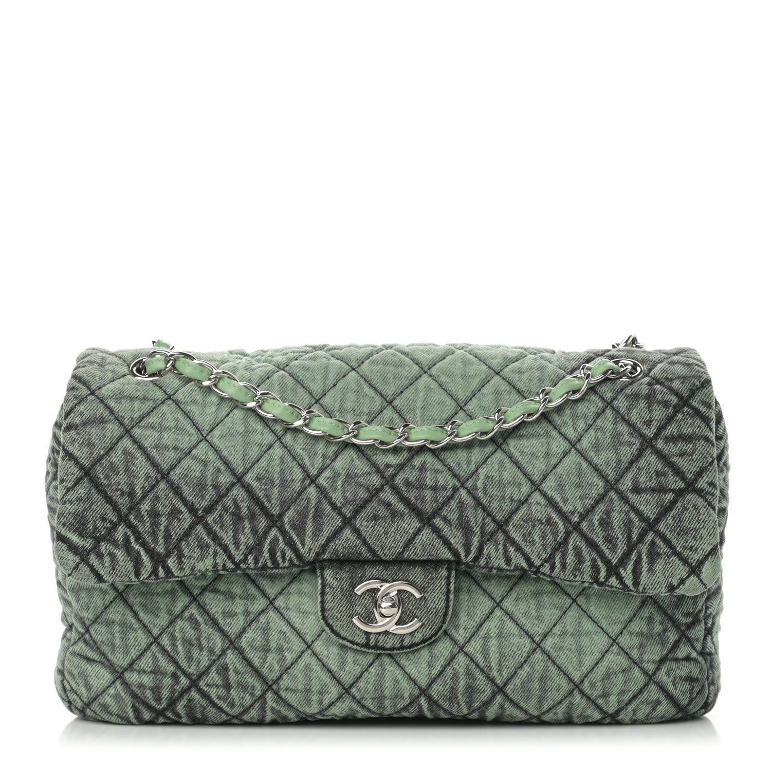 Chanel Denim Quilted Denimpression Flap Green Black 1 of 10