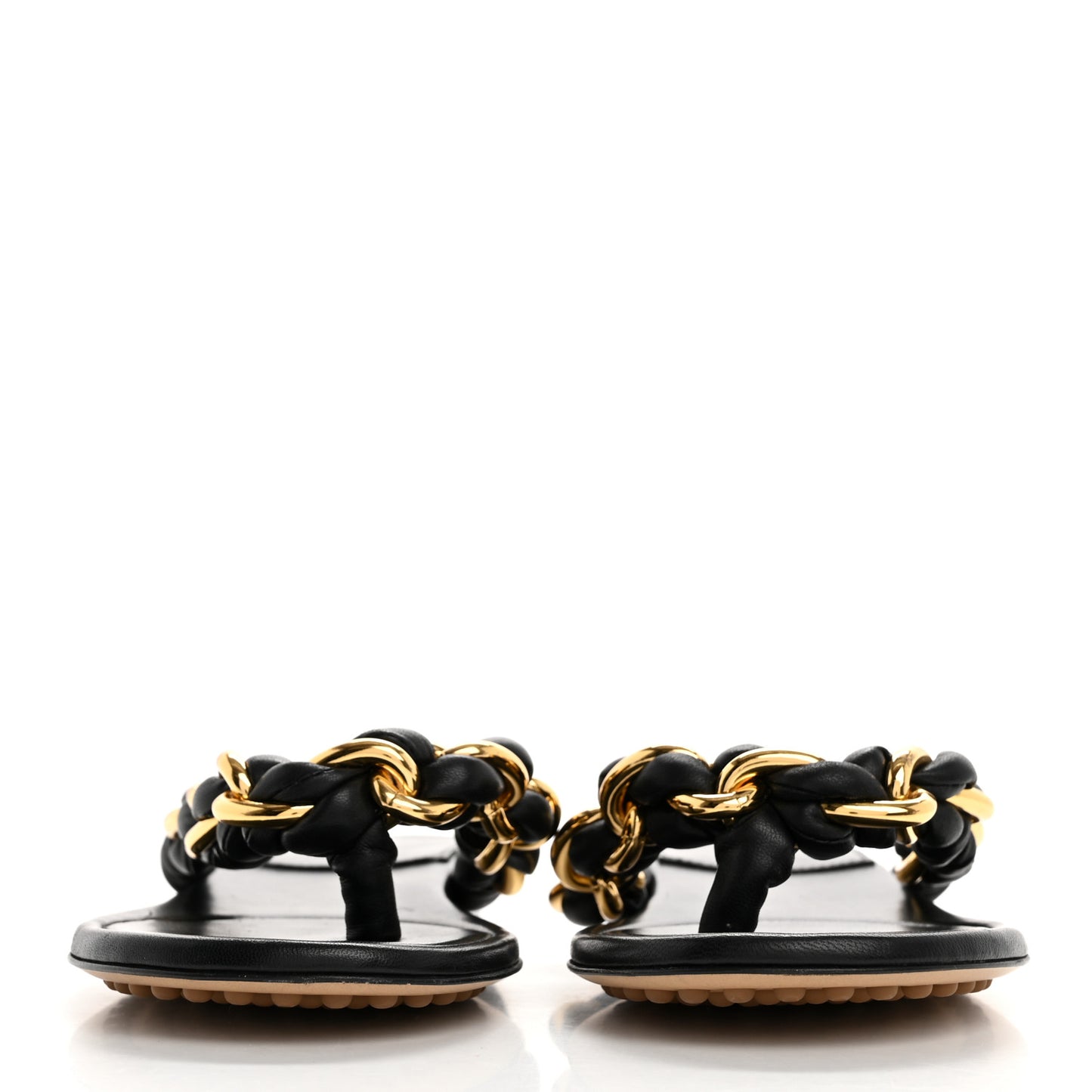 Nappa Chain Dot Flat Sandals 37 Black