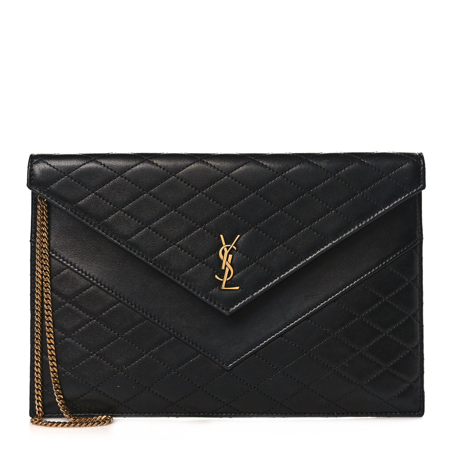 Lambskin Quilted Double Flap Chain Pouch Black
