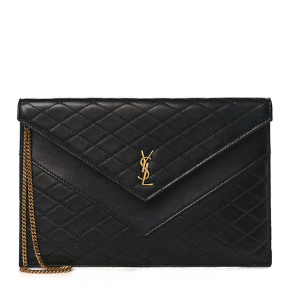 Saint Laurent Lambskin Quilted Double Flap Chain Pouch Black 2 of 8