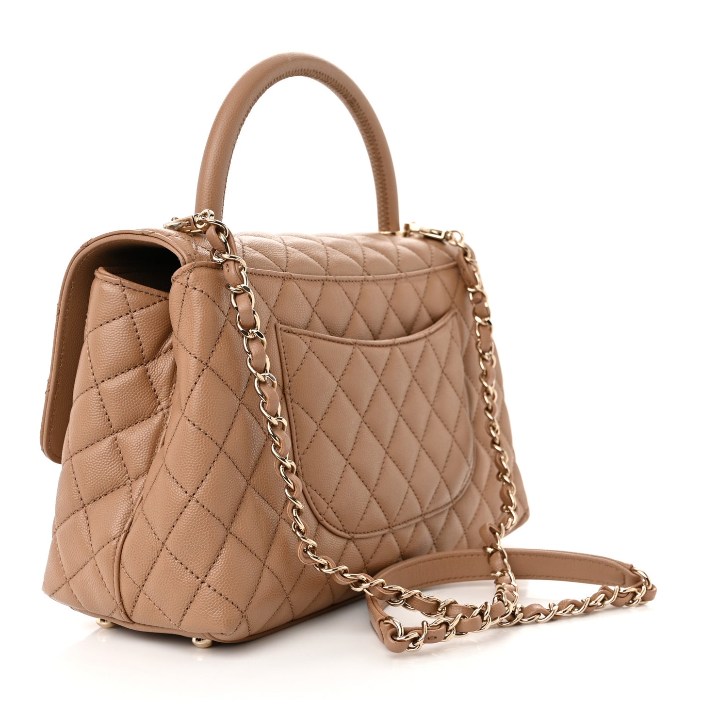 Caviar Quilted Small Coco Handle Flap Beige