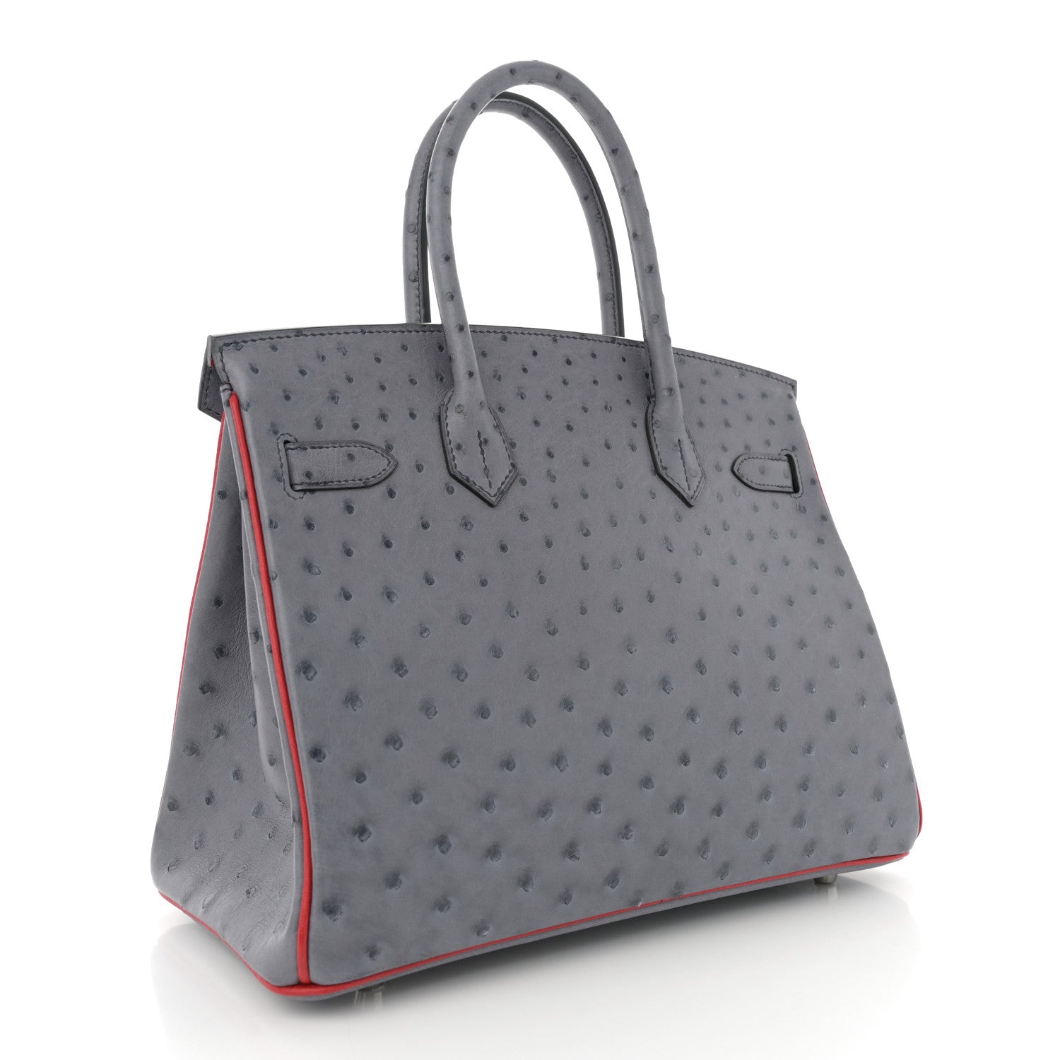 Hermes Ostrich Horseshoe Birkin 30 Gris Agate Rouge Vif 3 of 13