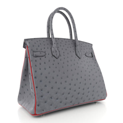 Hermes Ostrich Horseshoe Birkin 30 Gris Agate Rouge Vif 3 of 13