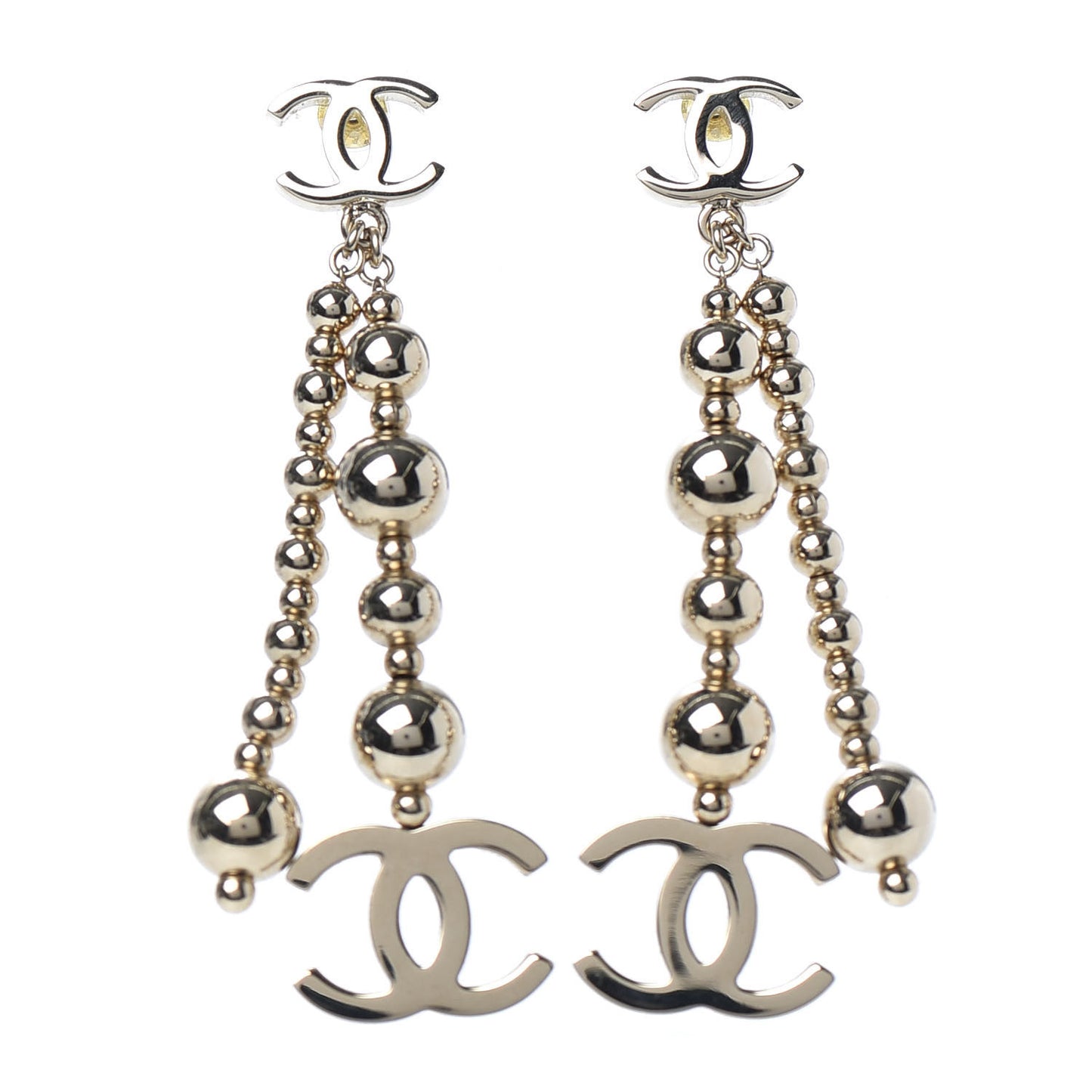 Metal CC Bead Drop Earrings Gold