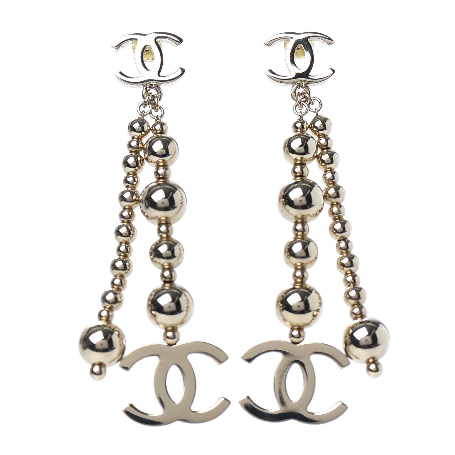 Chanel Metal CC Bead Drop Earrings Gold 1 of 4
