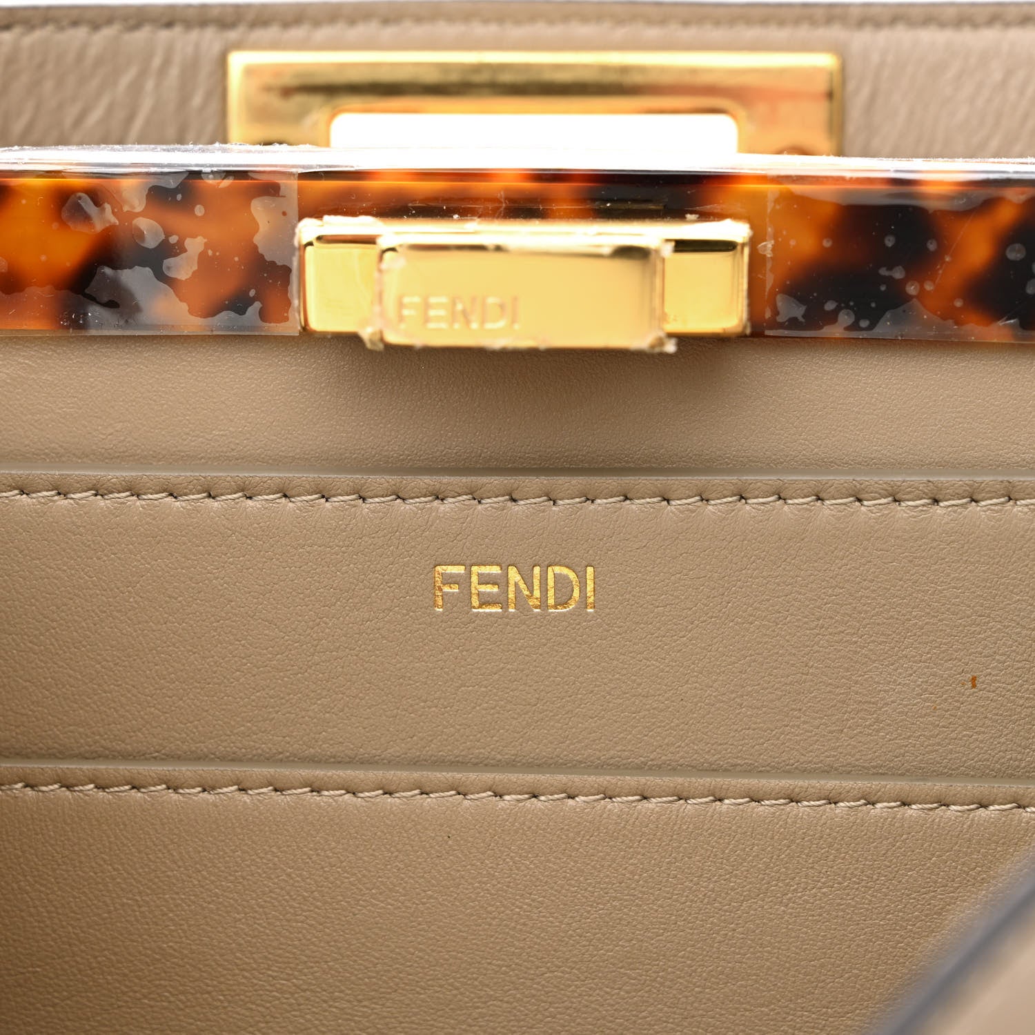 Fendi Vitello Seta Shiny Nappa Plexiglass Medium Peekaboo I SEE U Satchel Tortora 5 of 10