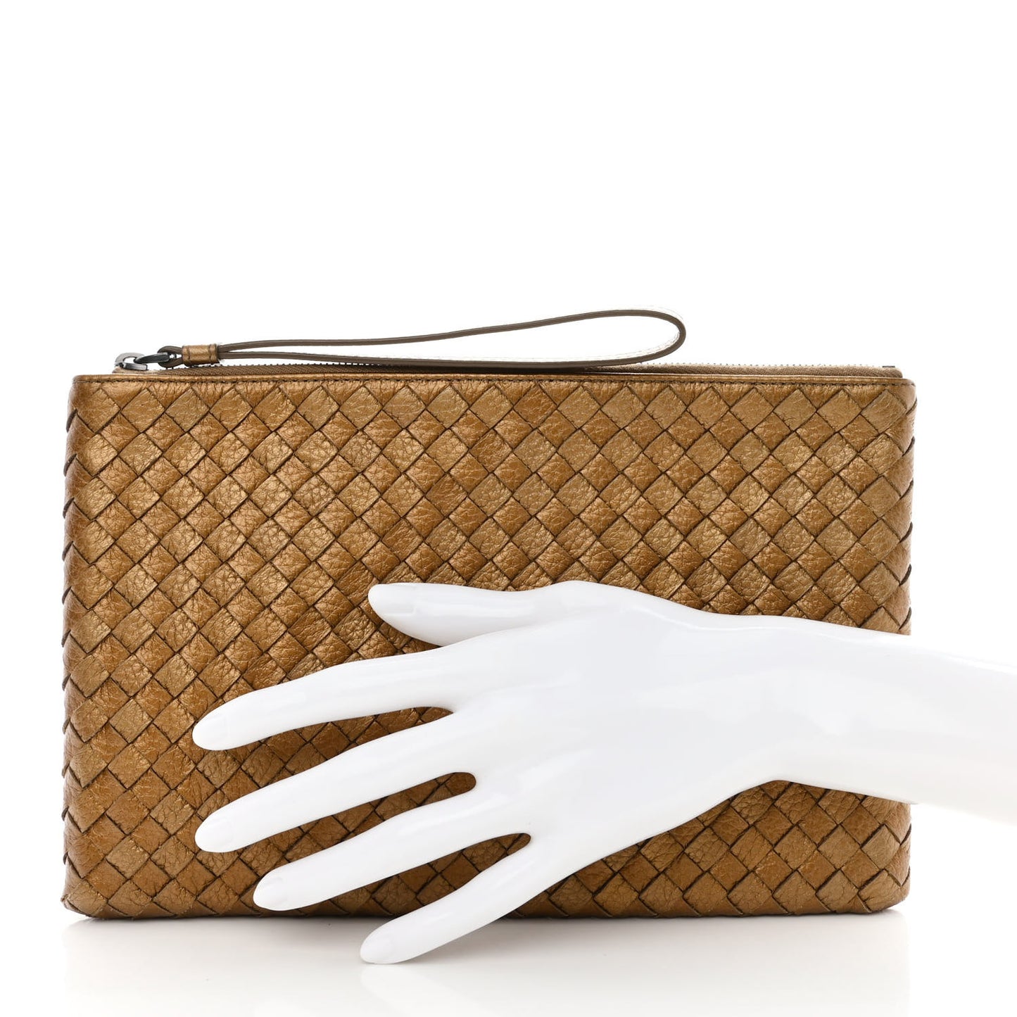 Cervo Intrecciato Wristlet Zip Pouch New Bronze