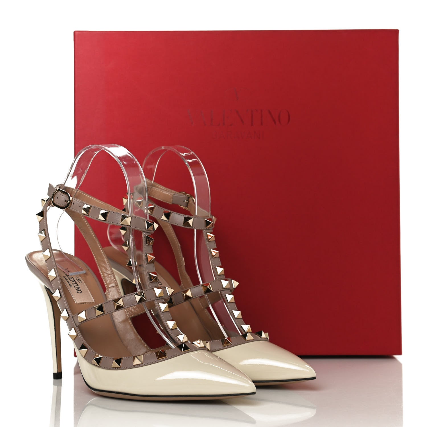 Valentino Garavani Patent Rockstud Ankle Strap Pumps 38.5 Ivory Poudre 10 of 10