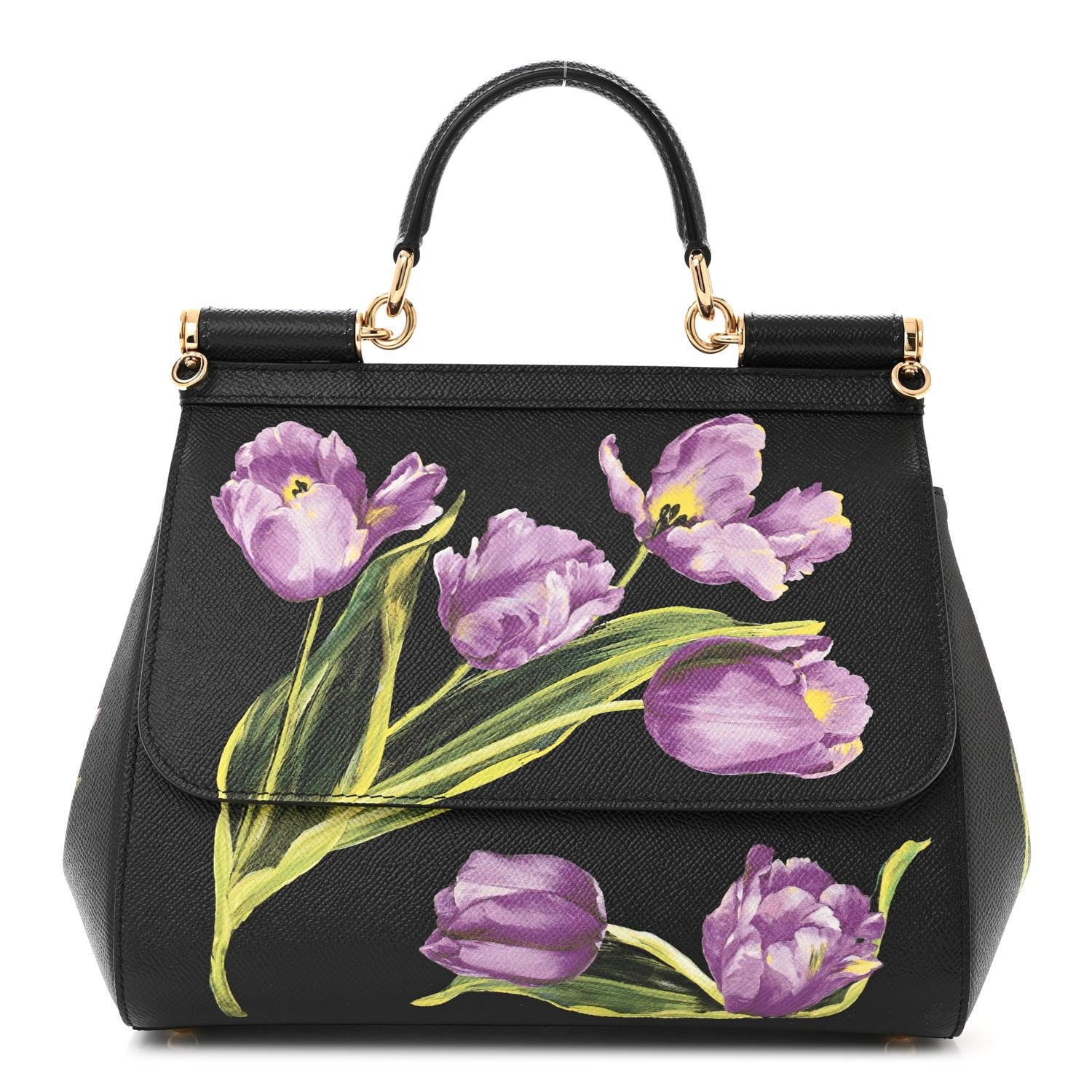Dolce & Gabbana Dauphine Tulip Print Medium Miss Sicily Satchel Black 1 of 9