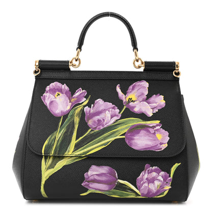 Dolce & Gabbana Dauphine Tulip Print Medium Miss Sicily Satchel Black 1 of 9