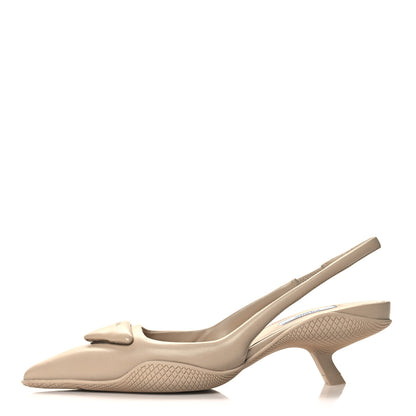Prada Spazzolato Triangle Logo Pointed Toe 45mm Slingback Pumps 36 Deserto 1 of 9
