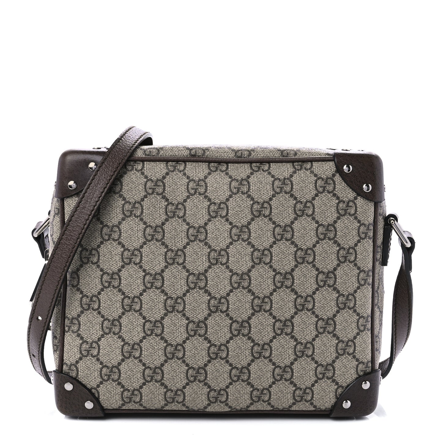 GG Supreme Monogram Textured Calfskin Square Messenger Bag Beige Ebony New Acero