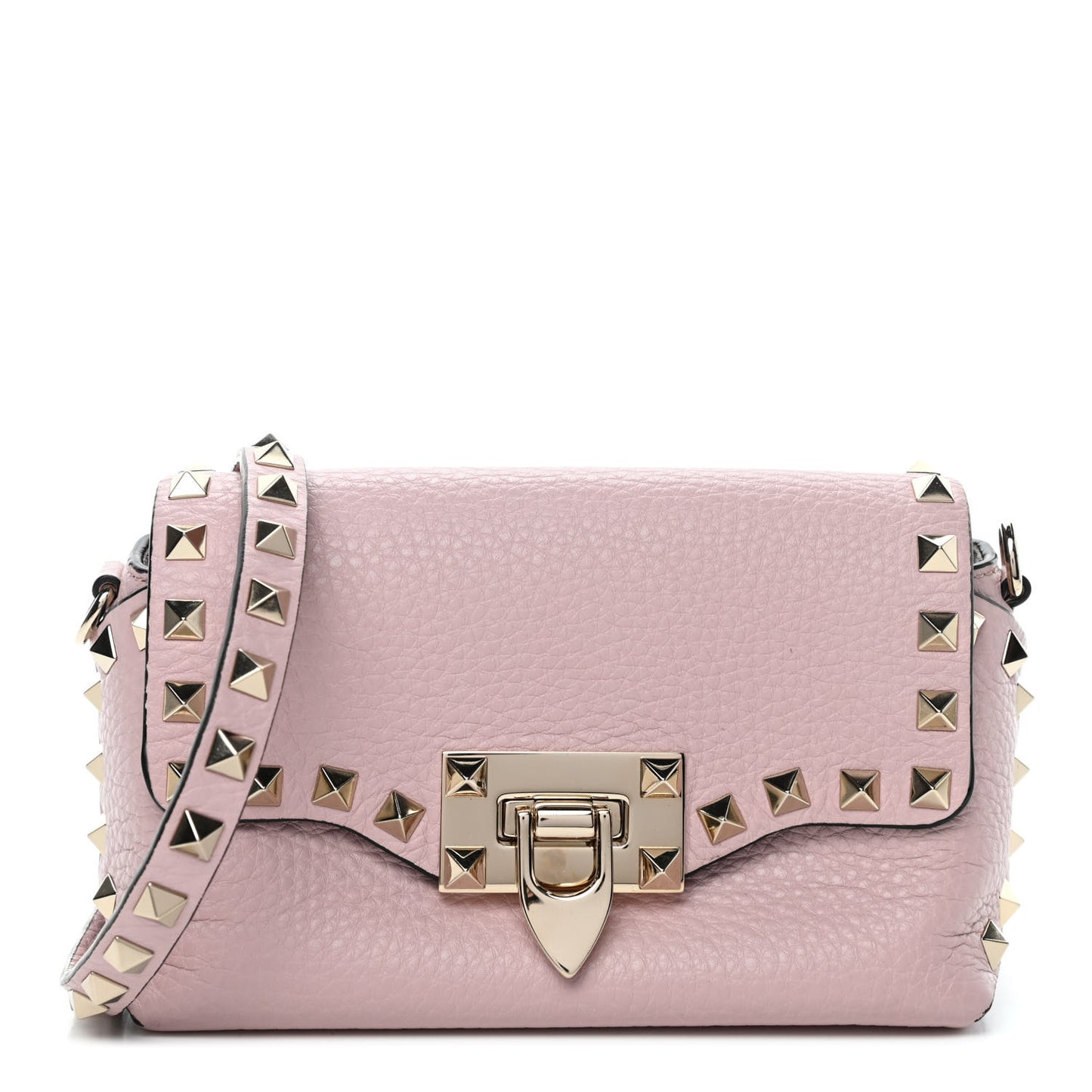 Pebbled Calfskin Mini Rockstud Crossbody Bag Water Rose