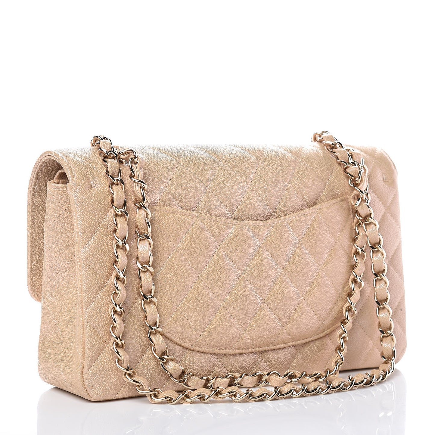 Iridescent Caviar Quilted Medium Double Flap Beige