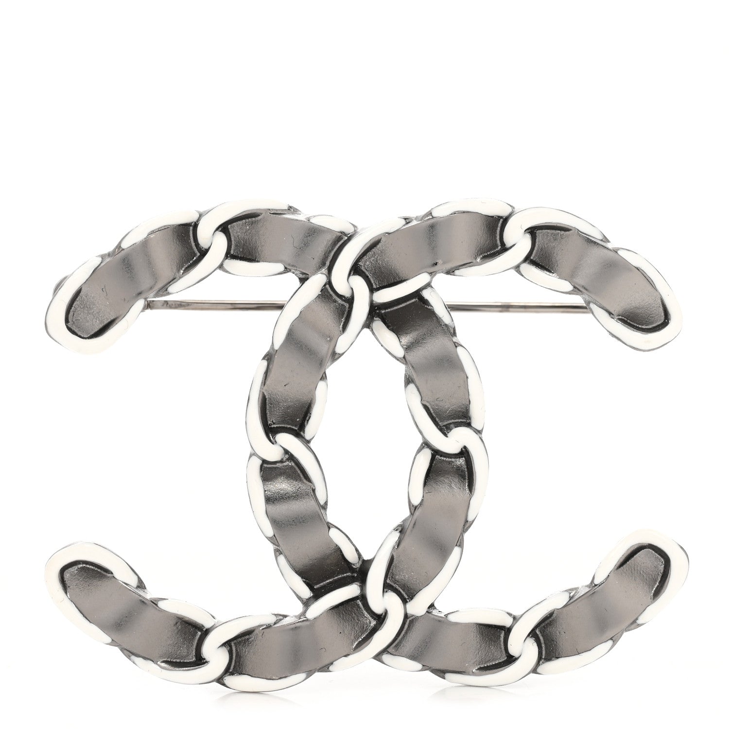 Chanel Lambskin Chain CC Brooch Ruthenium White 1 of 5