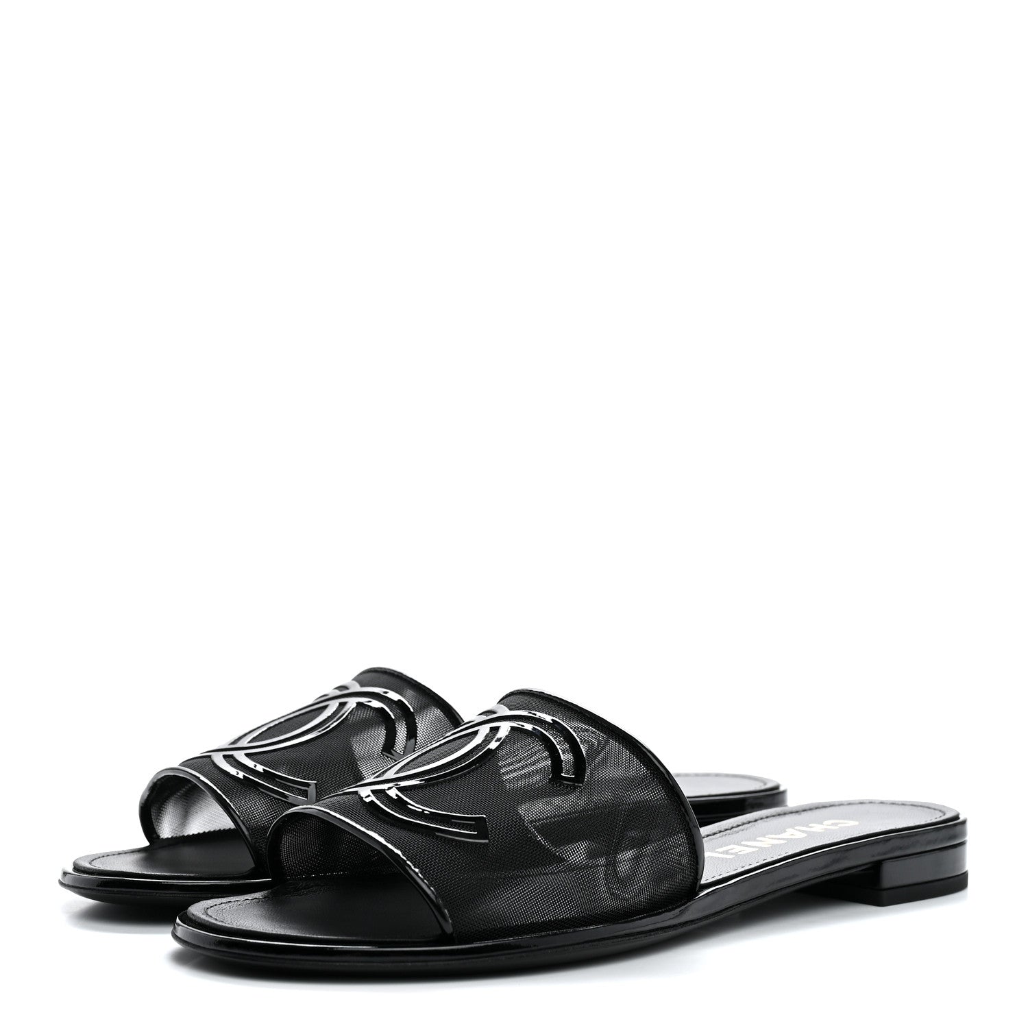 Chanel Mesh Patent Calfskin CC Mules 38.5 Black 3 of 9