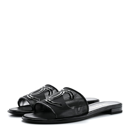Chanel Mesh Patent Calfskin CC Mules 38.5 Black 3 of 9
