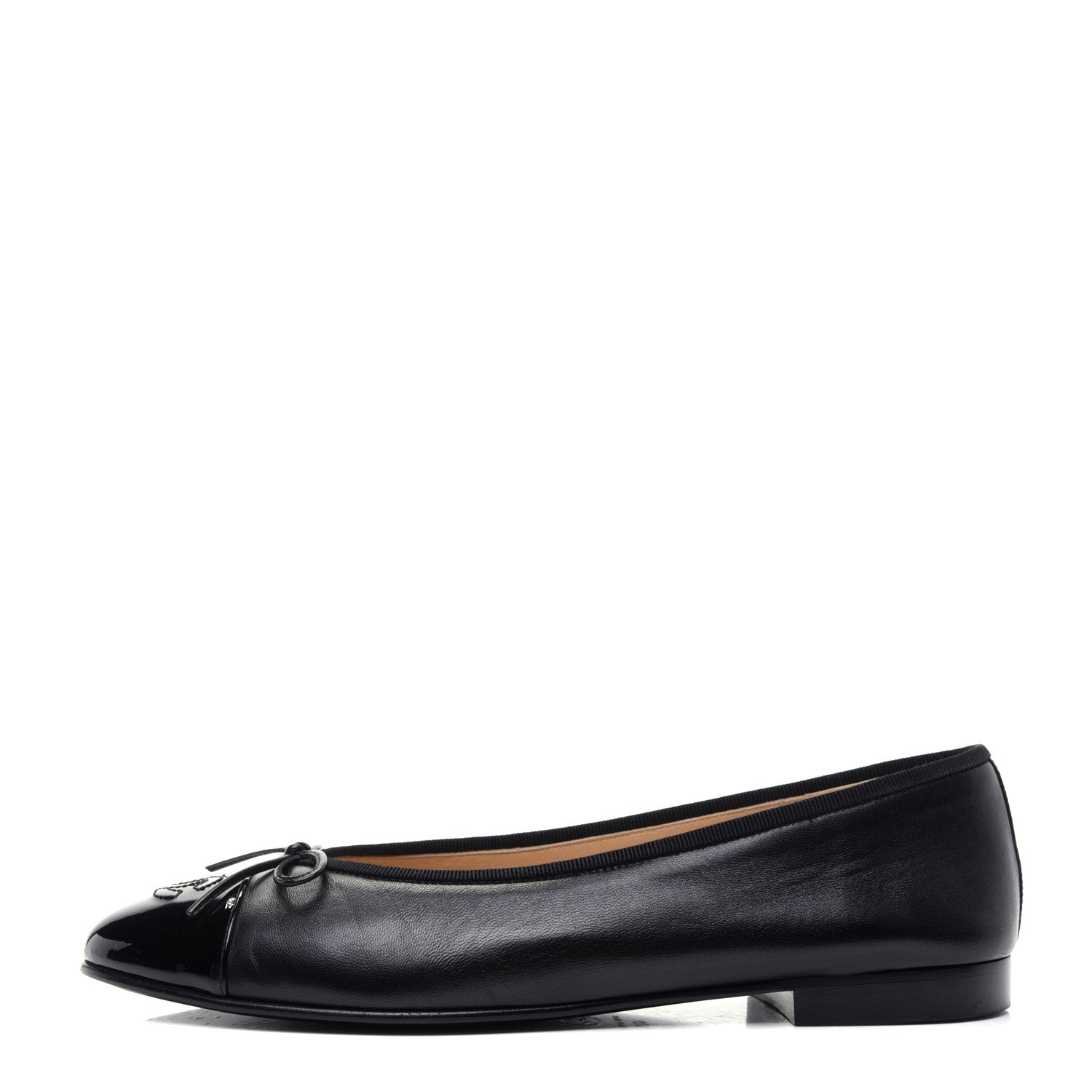 Chanel Lambskin Patent Cap Toe Ballerina Flats 40.5 Black 1 of 13
