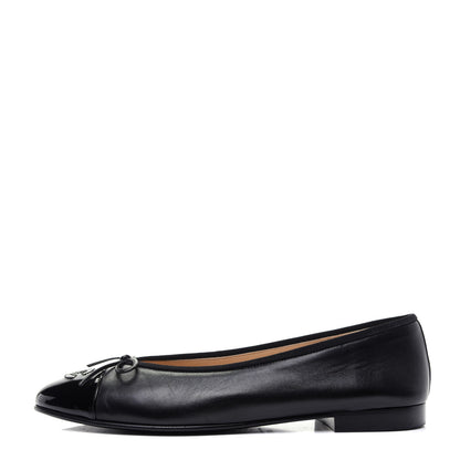 Chanel Lambskin Patent Cap Toe Ballerina Flats 40.5 Black 1 of 13