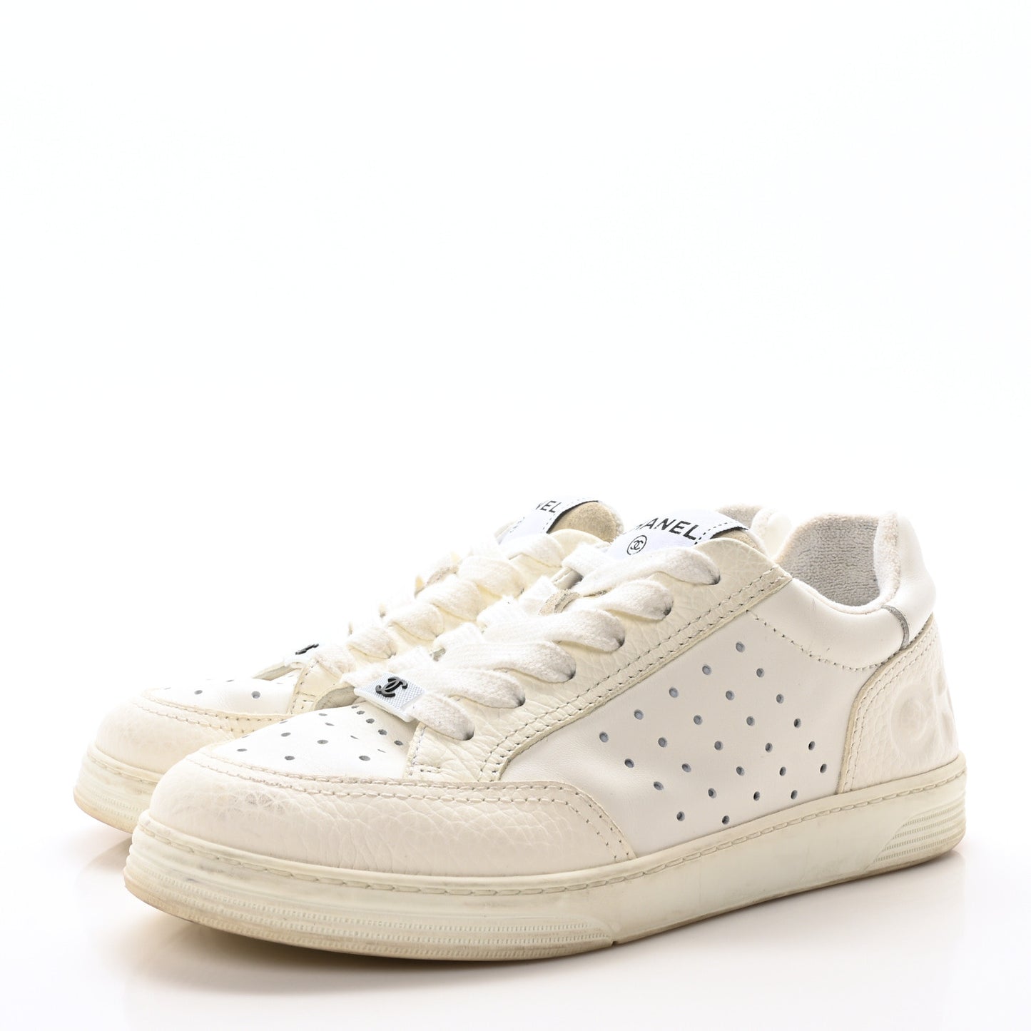 Grained Calfskin Fabric Womens Logo Sneakers 36.5 White