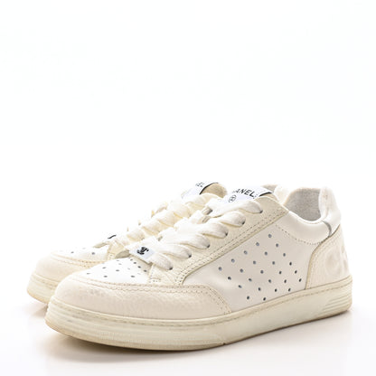 Chanel Grained Calfskin Fabric Womens Logo Sneakers 36.5 White 4 of 8