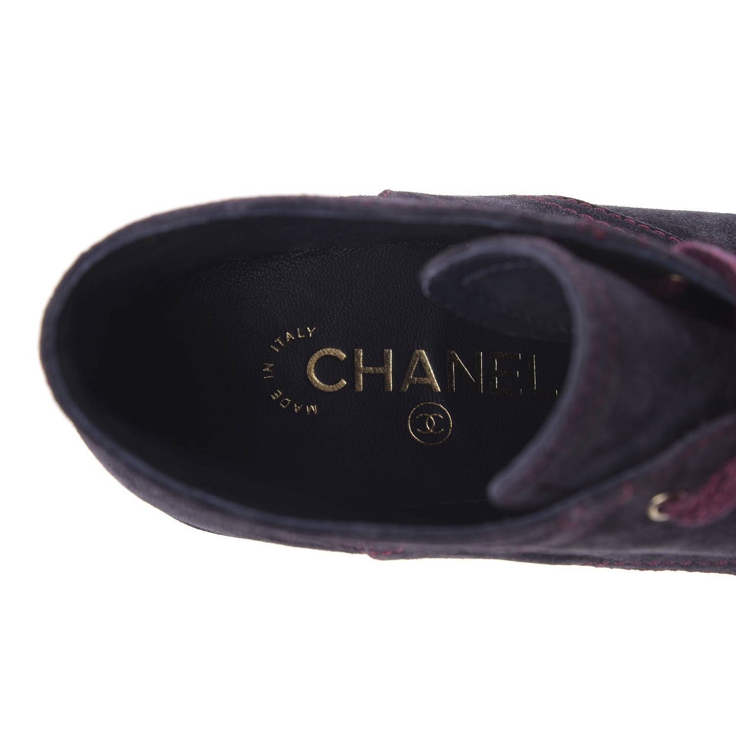 Chanel Suede Lace Up Wedge Booties 42 Dark Blue 6 of 10