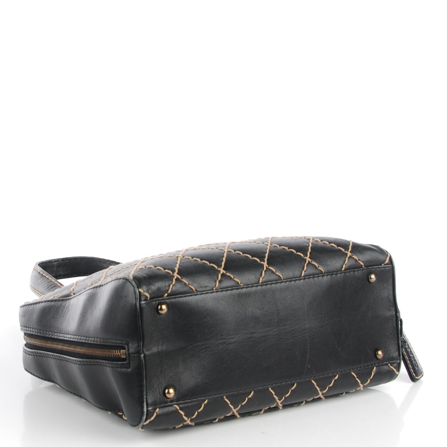 Leather Contrast Stitch Surpique Bowler Black