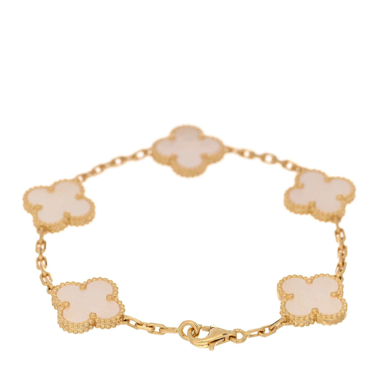 18K Yellow Gold Mother of Pearl 5 Motifs Vintage Alhambra Bracelet