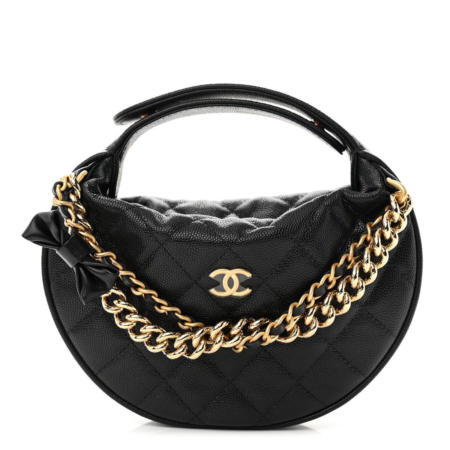 Chanel Shiny Caviar Quilted Bow Pouch Hobo Black 1 of 11