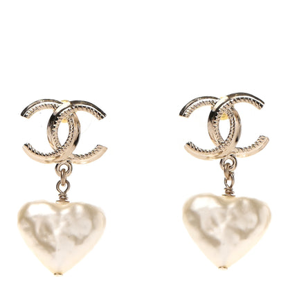 Chanel Pearl CC Heart Drop Earrings Gold 1 of 4