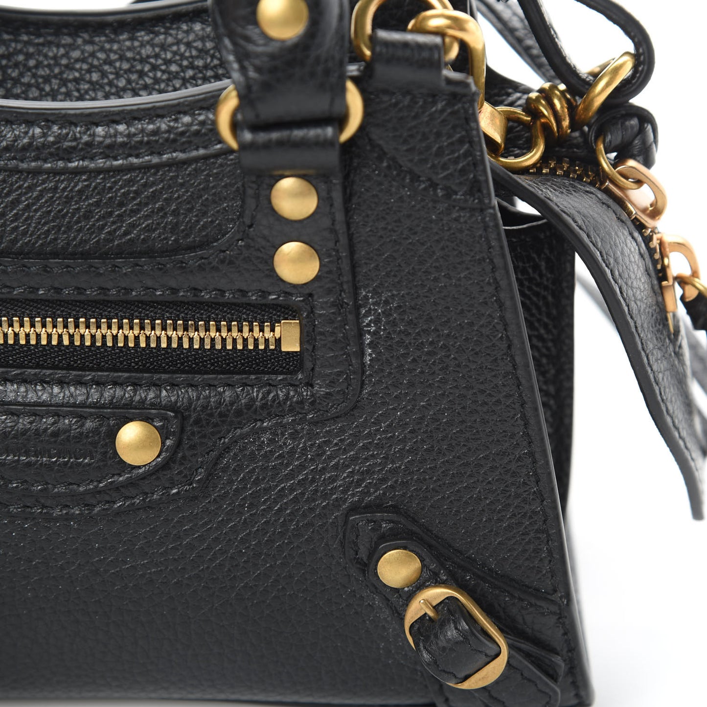 Grained Calfskin Neo Classic Gold Hardware Nano City Crossbody Black