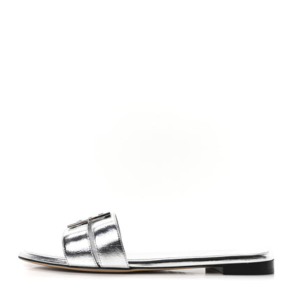 Fendi Nappa Laminata FFold Flat Slide Sandals 40.5 Argento 1 of 9