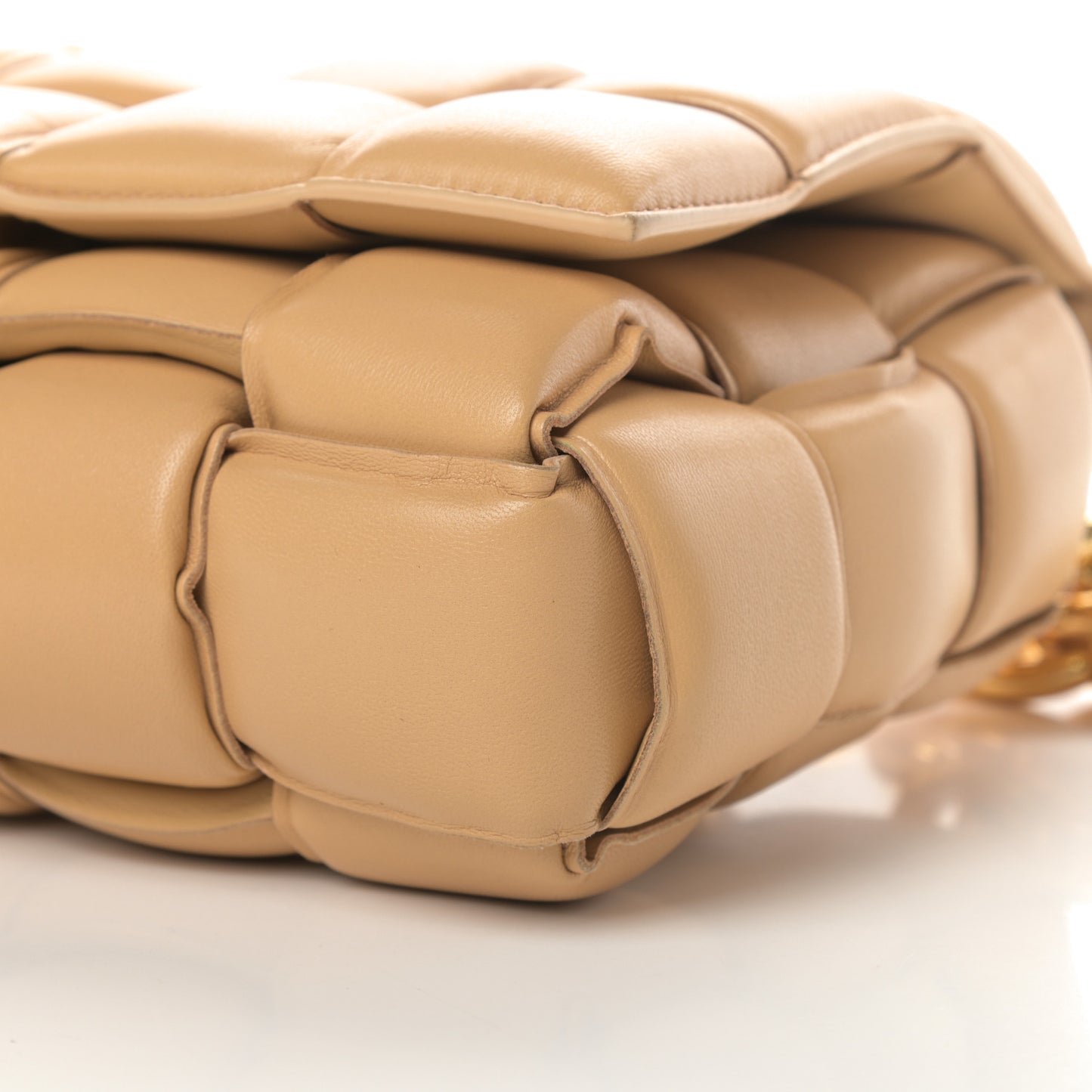 Lambskin Maxi Intreccio Padded Chain Cassette Crossbody Bag Almond