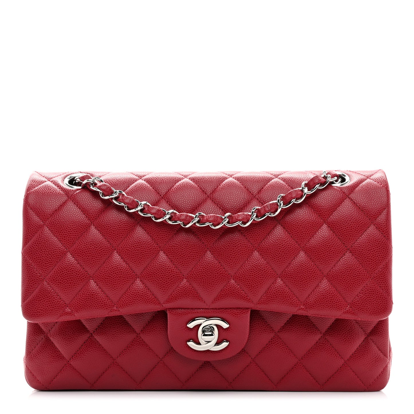 Caviar Quilted Medium Double Flap Dark Red