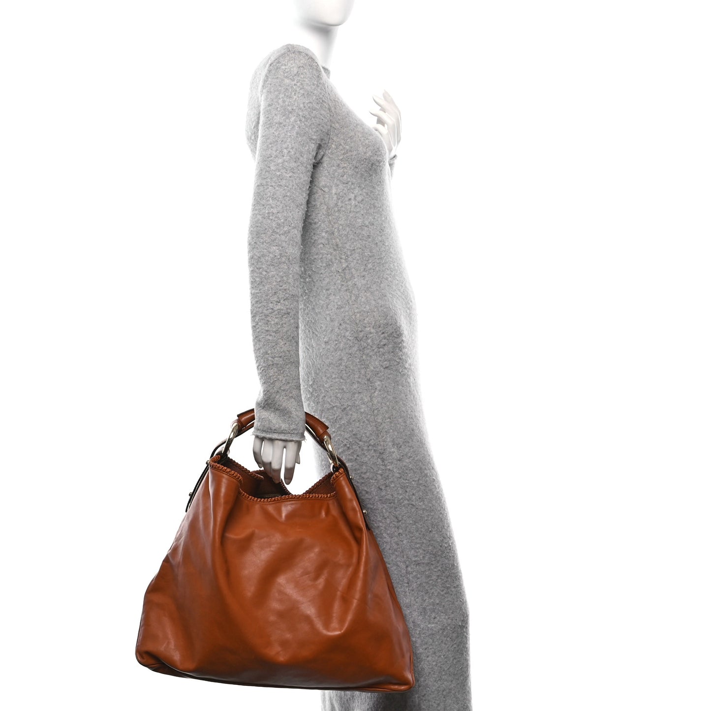 Calfskin Large Horsebit Chain Hobo Brown