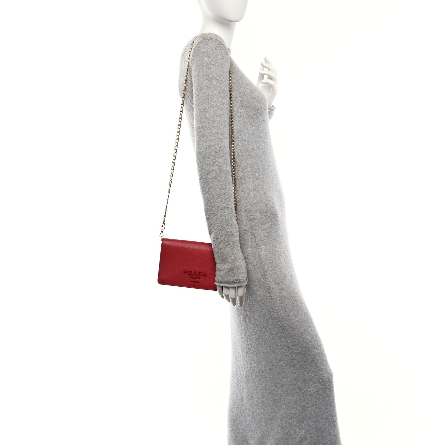 Saffiano Lux Monochrome Chain Wallet Fuoco